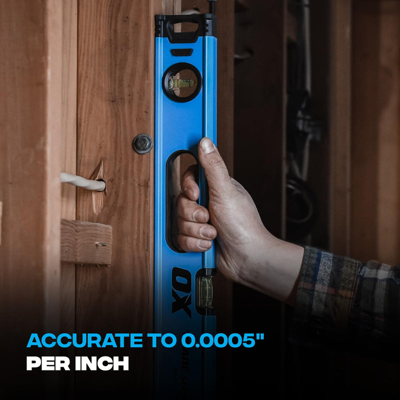 OX Trade 4 Foot Level Box Beam - 48 Inch Level Aluminum Body - Magnified Vial 4ft Levels with Shock Absorbing End Caps - Soft Grip Handle Leveler Tool - Nivel De 4 Pies 48 inches