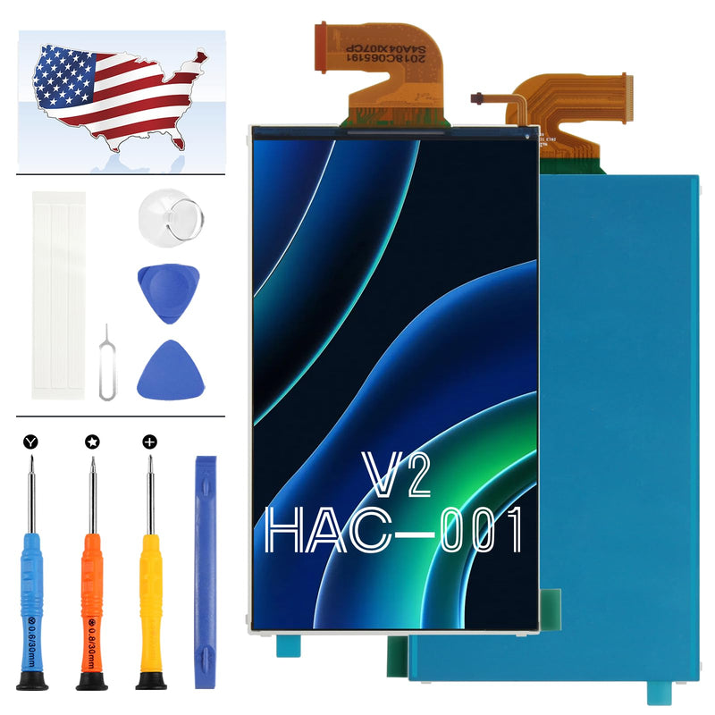 for Nintendo Switch HAC-001 V2 Screen Replacement, Replacement LCD Display Panel with Repair Kit & Tempered Glass, Fix Cracked Broken Screen and Dead Pixels, Easy DIY Repair Replacement Part