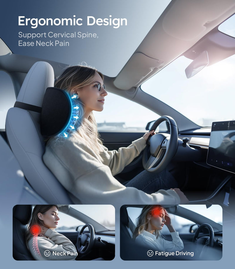 Wigoo 2026 Upgrade Car Neck Pillow [No More Pressure, Odorless] Soft Car Headrest Pillow with Adjustable Strap Removable Cover 100% Memory Foam, Fits All Vehicles (Black 2-Pack) Black