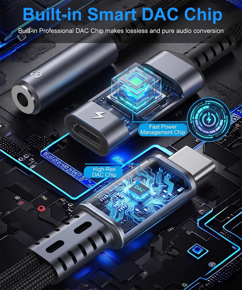USB C to 3.5mm Audio and Charger Adapter, 2in1 USB C to Aux Headphone Jack Splitter and Type C PD 60W Fast Charging Dongle Cable for iPhone 17 16 15 Pro Max Plus, Galaxy S25 S24 S23 Ultra More USBC
