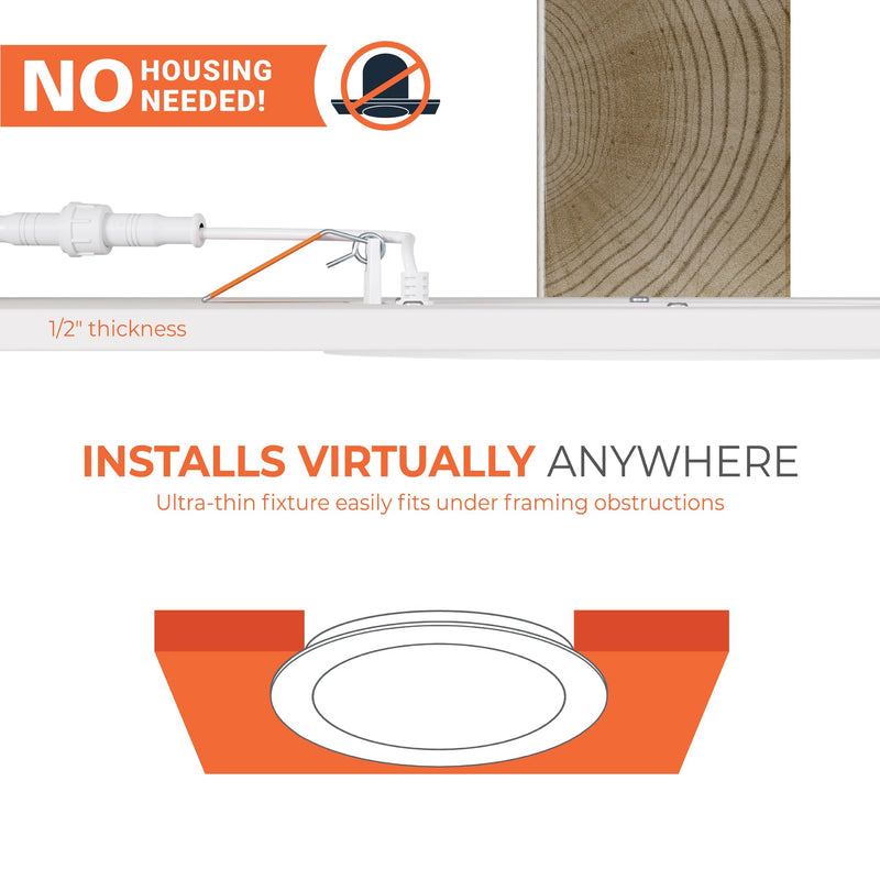 HALO HLB 6 in LED Recessed Lighting Canless Dimmable Wet Location Selectable Lumens and Selectable Color 27/30/35/40/5000K Indoor Outdoor Soffit Ceiling Downlight HLB6LSFS5 6 inch 1