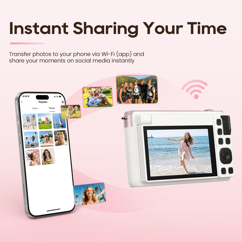 Digital Camera for Teens, 2026 Latest 4K 75MP Autofocus WiFi Vlogging Camera with 3''180° Flip Screen, 16X Zoom, 32GB TF Card, Portable Compact Cameras for Kids Teens Beginner (White)