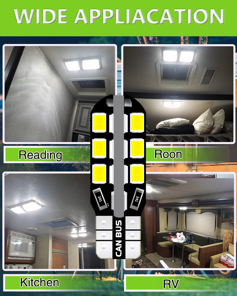 UNXMRFF T10 921 LED Bulbs White 922 912 194 LED Bulb 24-SMD Camper Light Bulbs for 12V RV Light Bulbs, Travel Trailer RV Interior Ceiling Dome Lights, Car Map lights, Dome lights, (Pack of 10) 10PCS