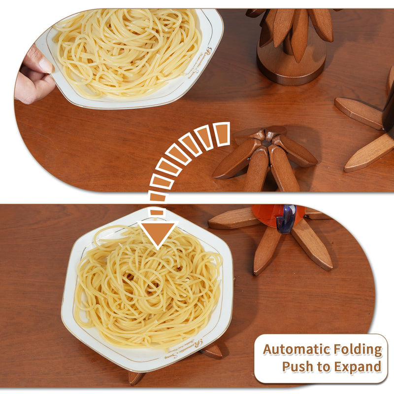 Wooden Trivets for Hot Dishes, Tree Shape Trivet Set, Foldable Kitchen Wooden Trivets, Tree Coaster for Hot Dishes、Pot、Bowl、teapot、hot Pot Holders (4 Piece-Walnut) 4 Piece-walnut