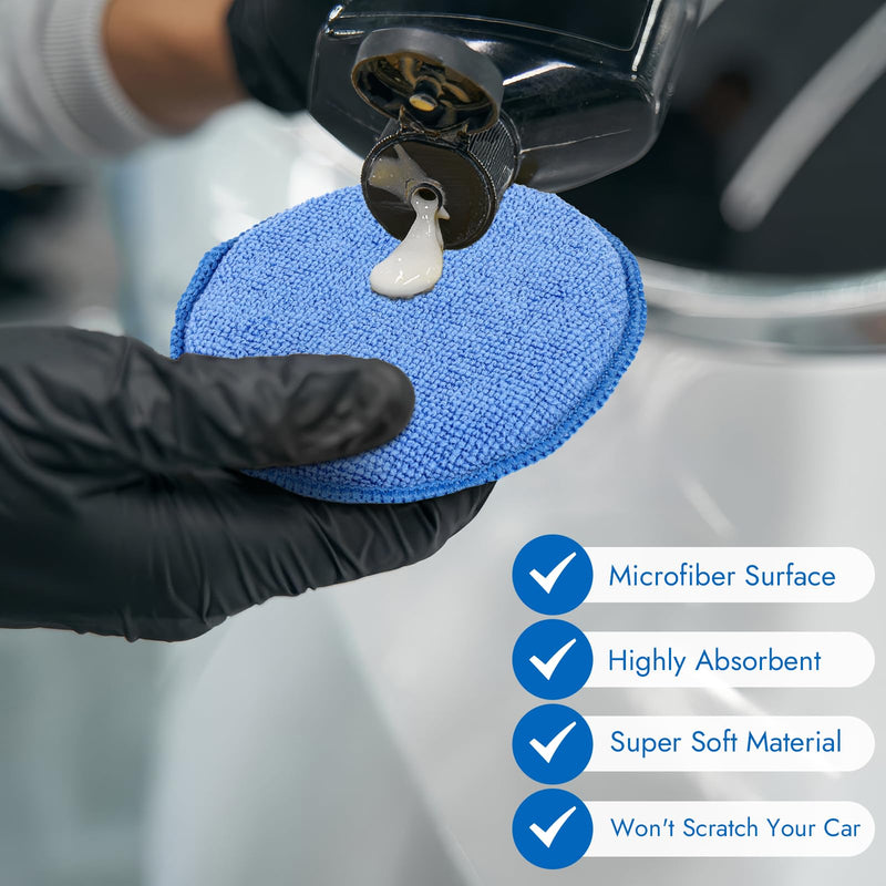 10 Pack Wax Applicator Pads, Microfiber Applicator Pad with Finger Pocket, Foam Car Wax Applicator Pad for Car Cleaning and Polishing (Blue) Blue