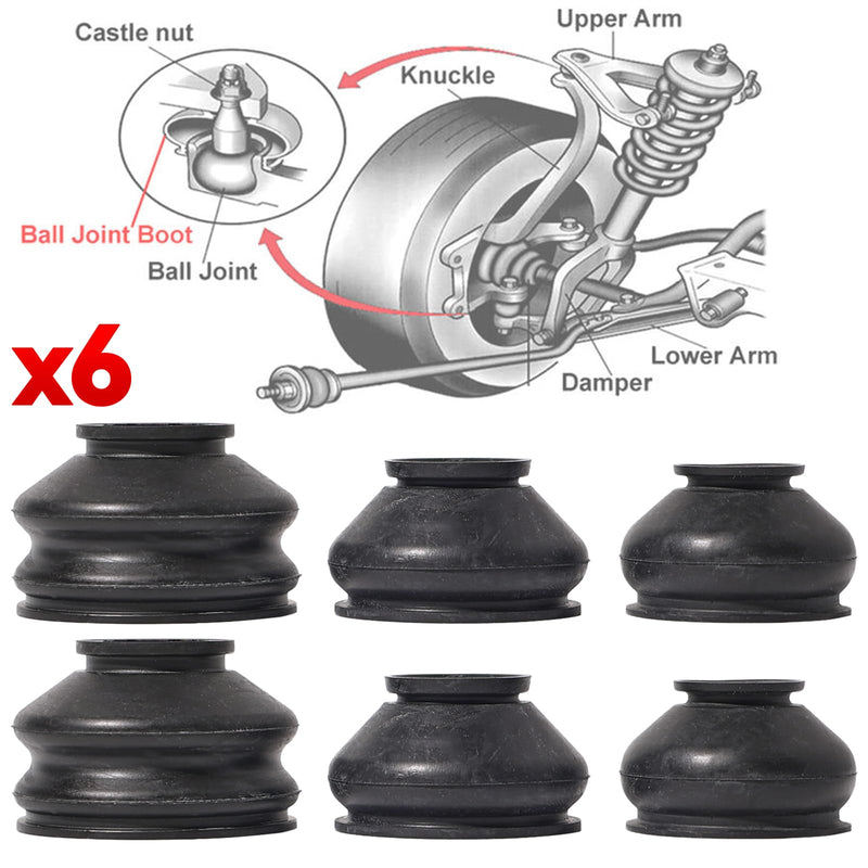 6PCs Universal Ball Joint Head Dust Protection Tie Rod Boot Cover Automotive Replacement Tie Rod End Boots Rubber Track Turn Lower Upper Repair Kit Car Suspension Steering Parts Accessories 3x2 Sizes 6PCs