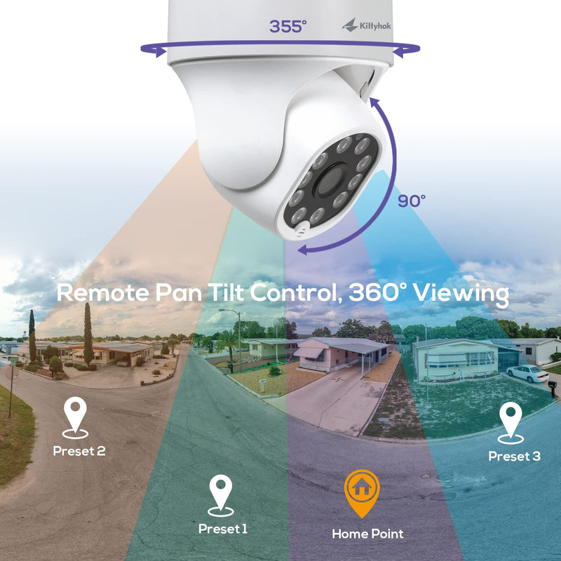 Kittyhok PTZ Security Camera Wireless Outdoor | 2K FHD Wireless Cameras for Home Security with 360 Viewing, Auto Tracking, Spotilght Color Night Vision, Human Detection, Up to 256GB microSD Card