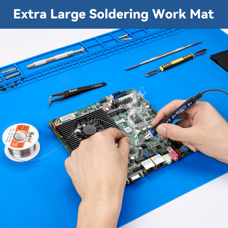 Kaisi Extra Large Soldering Mat, Oversized 932°F Heat Resistant Silicone Solder Mat, Large Repair Workbench Pad for Electronics Phone Watch Laptop Repair, BGA Soldering Iron (Blue,27.6''x15.7'') Blue 27.6'' x 15.7''