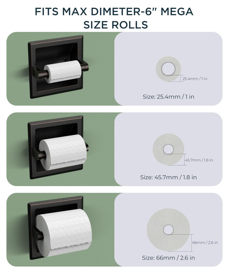 FORIOUS Recessed Toilet Paper Holder, Stainless Steel Durable Tissue Roll Holder Wall Mount for Bathroom Space Saving Design with Mounting Bracket, in Wall Toilet Paper Dispenser, Oil Rubbed Bronze 1