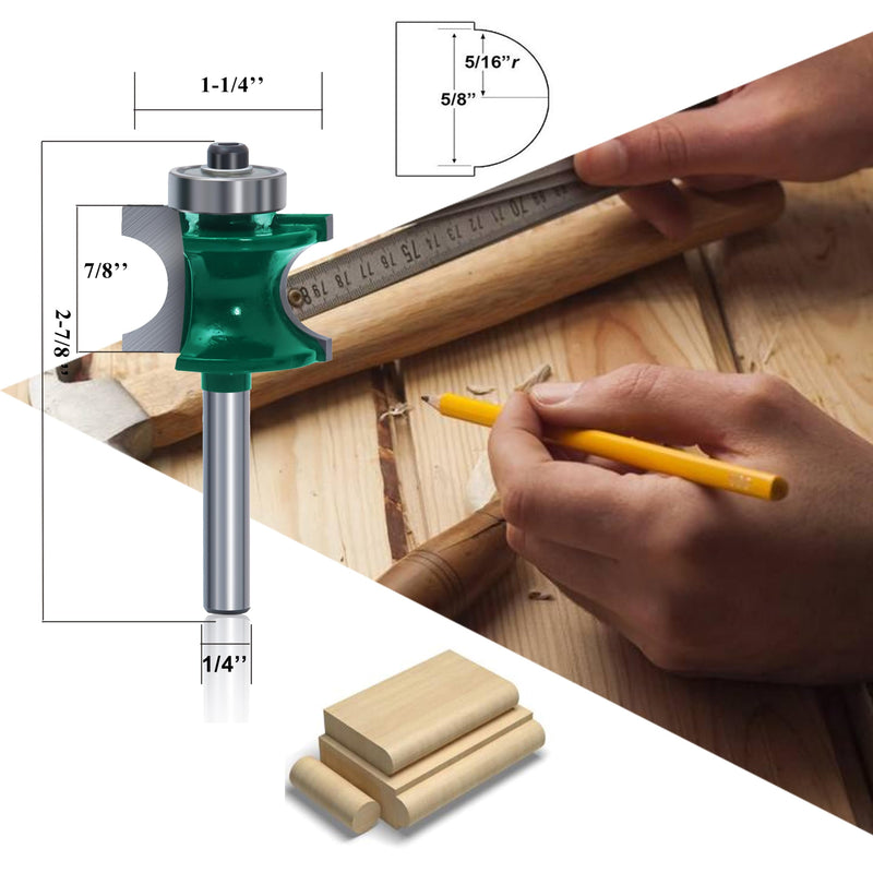 LEATBUY 5 PCS Molding Router Bit Set 1/4-Inch Shank, Corner Rounding Edge-Forming Roundover Beading Router Bit Sets , Woodworking Milling Tools, Carbide CNC Router Cutter (YO01)
