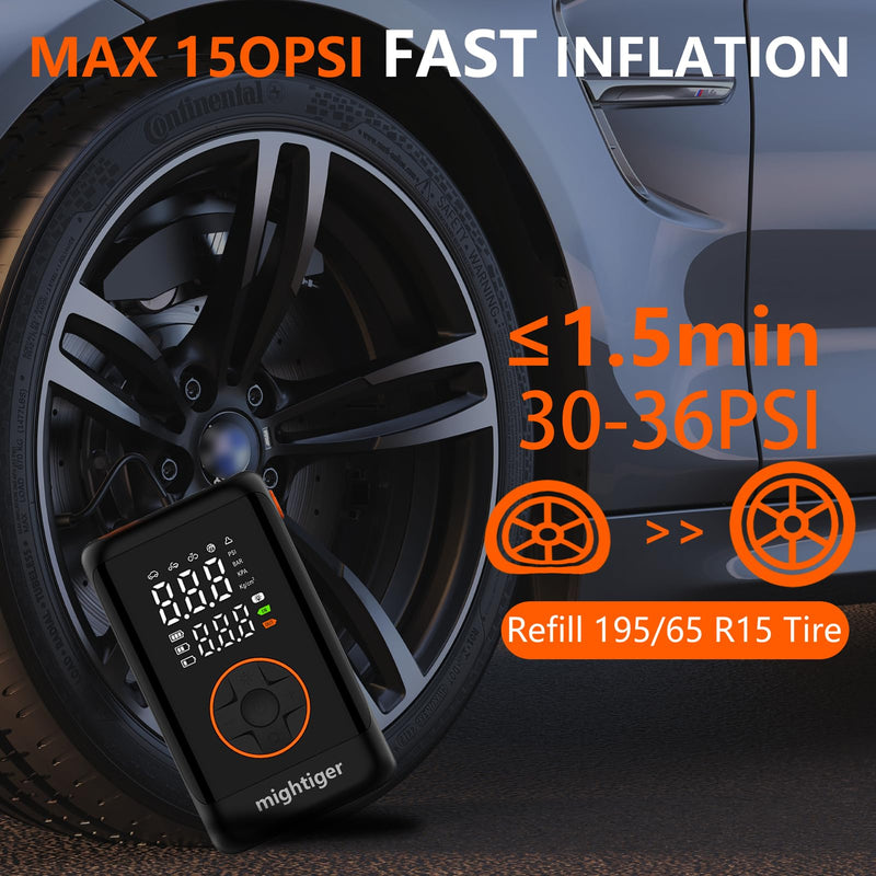 Tire Inflator Portable with Air Release Valve Mini Air Compressor Cordless with Cigarette Lighter with Digital Pressure Gauge can Preset Tire Pressure Auto Shut off SOS Light 150PSI for Cars Light black