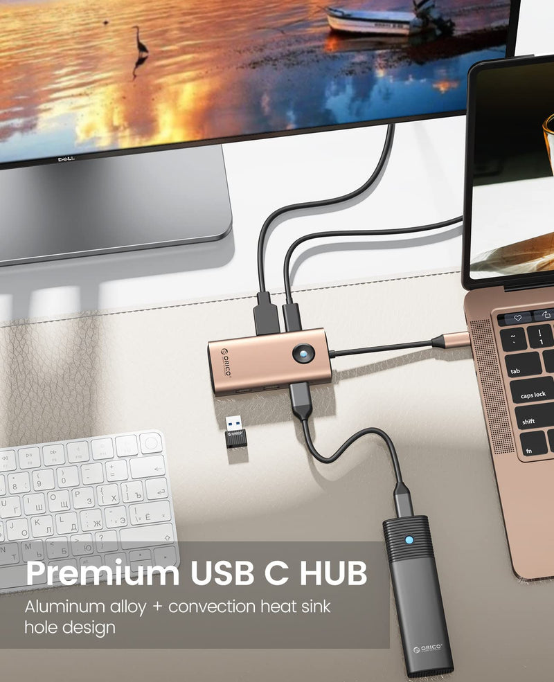 ORICO 5 in 1 USB C Docking Station - HDMI 4K, 60W Power Delivery, USB 3.0 and 2 USB 2.0 Ports for MacBook, XPS and More