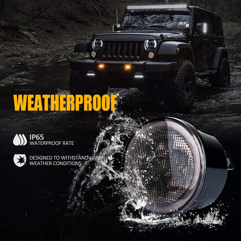 Xprite LED Turn Signal Lights w/White DRL Halo, Smoked Lens Fender Side Marker Lights Indicator Lamp Compatible with 2007-2018 Jeep Wrangler JK & Wrangler Unlimited Smoke Lens w/ Halo