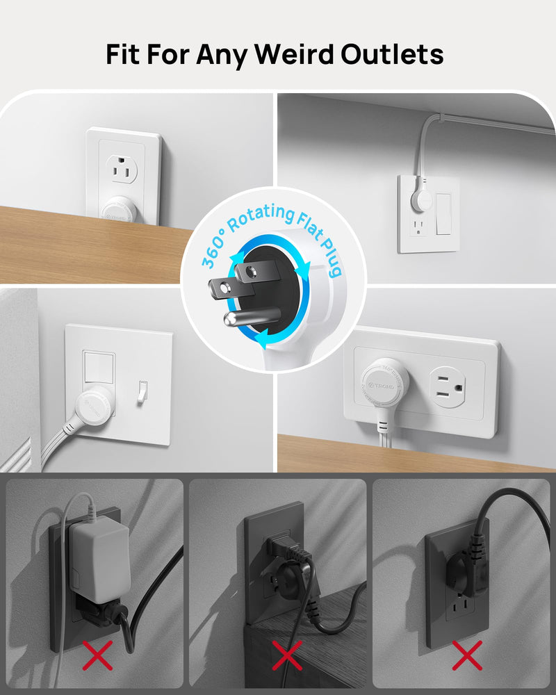 TROND Surge Protector Power Strip with 360 Rotating Flat Plug, White | 3ft Extension Cord, 6 Widely Spaced Outlets and 2 USB-C PD20W Ports, 1440J Surge Protector for Home Office Dorm Essentials