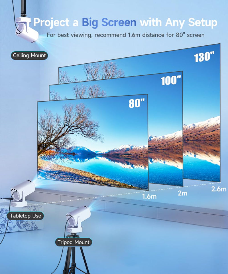 Magcubic Mini Projector with WiFi 6 and Bluetooth 5.4, Portable Projector 4K support, 5w Soundbase Speaker, Auto Vertical Keystone 180°Rotatable Smart Proyector for Movie Home Outdoor HY300Pro+ Manual Focus & White