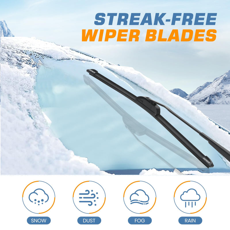 GSPSCN OEM QUALITY 24''+18'' Premium Original Replacement Windshield Wiper Blades,Quiet and Durable Stable High Performance All-Season Auto Wiper Blades for J Hook (Pack of 2) 24"+18" (pair for front wiper blades)