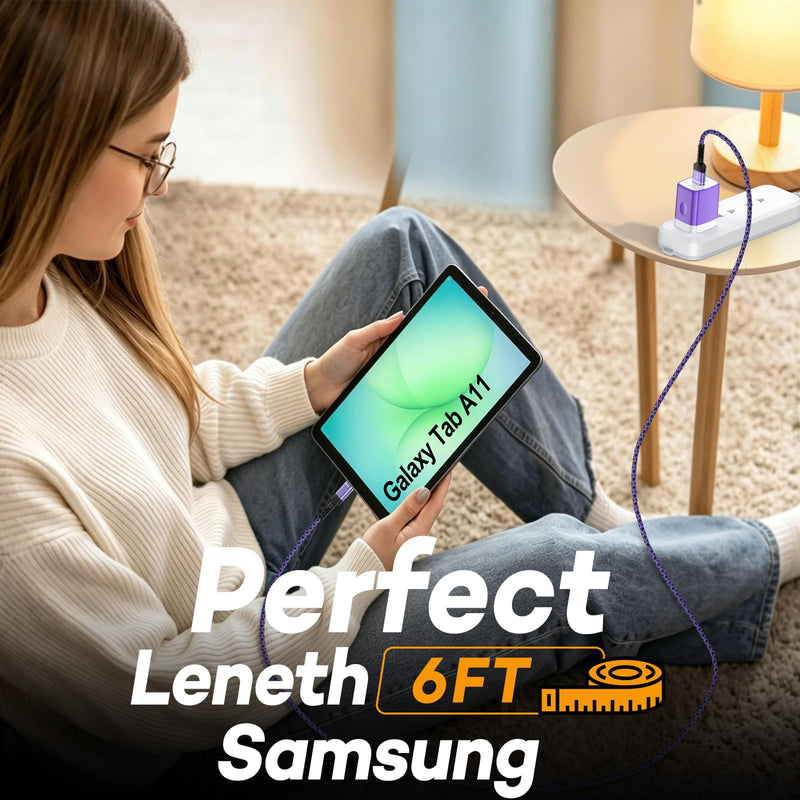 Samsung Tablet Fast Charger for Samsung Galaxy Tab A11+/A11plus S11,S10,S9,S8,S7,S6,S5e,S4,A36+,A9+ 11", A7 A8 Tab A 10.1,Tab A 8.4" Samsung Tablet Charger Block Cord (Include USB C Cable 6ft) Purple