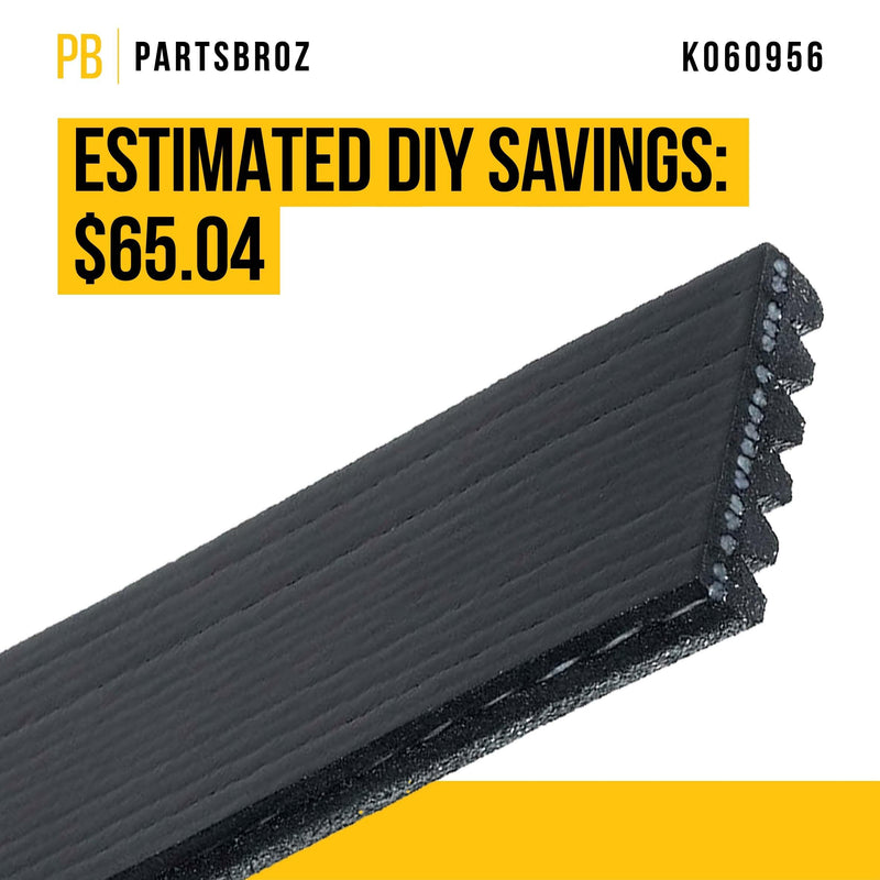 PartsBroz K060956 Micro-V Serpentine Drive Belt - Compatible With Gates Dayco Bando ACDelco Goodyear Continental MasterPro - Replaces 14-0924-0, K9566, 4F2Z8620AA, JK6-960, JK6-961, JK6-963, JK6-963-A