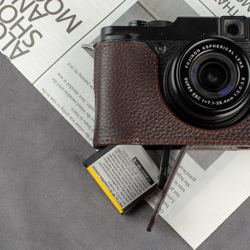 Handcrafted Genuine Leather Camera Case Retro Style Half-Wrap Camera Case For FUJIFILM X10 X20 (Mocha Brown) Mocha Brown
