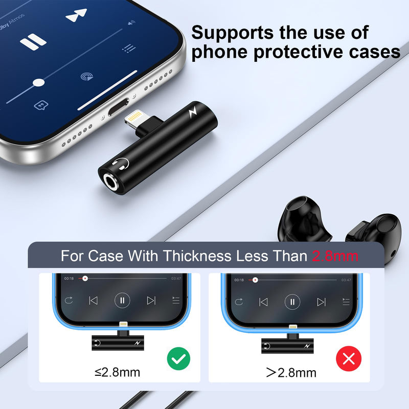 [Apple MFi Certified] Lightning to 3.5mm Headphone Adapter and Charger | 2-in-1 Lightning to Aux Jack Adapter & Fast Charger iPhone Dongle Audio Splitter for iPhone 14 13 12 11 Pro XR XS Max X 8 7 6 Black