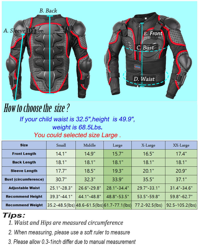 Kids Motorcycle Jacket-Dirt Bike Gear for MTB ATV,Motocross Armor Jacket,Chest Back Eblow Protection for SkateBoard Skating XX-Large Red
