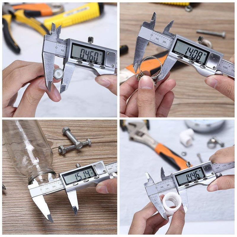Digital Caliper Measuring Tool, Stainless Steel Vernier Caliper Digital Micrometer with Large LCD Screen, 6 Inch Caliper Tool for DIY/Household, Auto-Off Feature, Inch and Millimeter Conversion RO-04