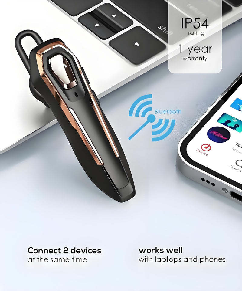 Single Ear Bluetooth Headset V5.4 36Hrs Talk Time, Bluetooth Earpiece | Noise Canceling Microphone, Hands-Free Wireless Headset for Driving/Office/Business, Crystal Clear Calls, Lightweight (Gold) Gold