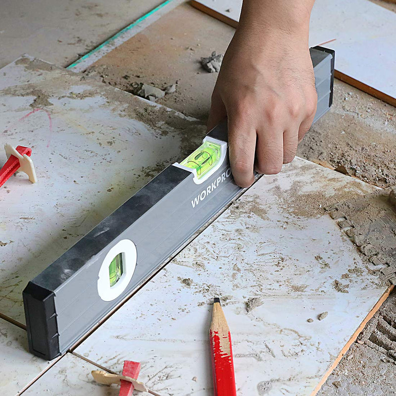 WORKPRO Torpedo Level, 3-Piece Spirit Level Set, 9"(Magnetic), 16"(Non-magnetic), 24"(Non-magnetic), Bubbles Measuring, Clear