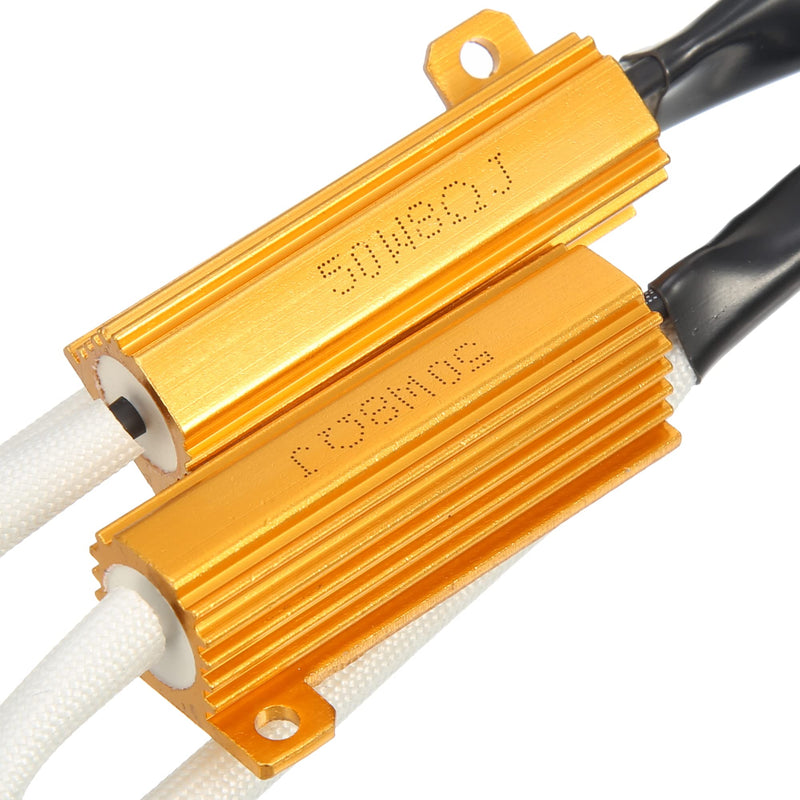 X AUTOHAUX 2Pcs 9003 H4 HB2 LED Headlight Load Resistor Kit Dual 50W 8ohm Anti-flicker Relay Error Free Decoder Warning Canceller Fog Bulbs Harness Adapter