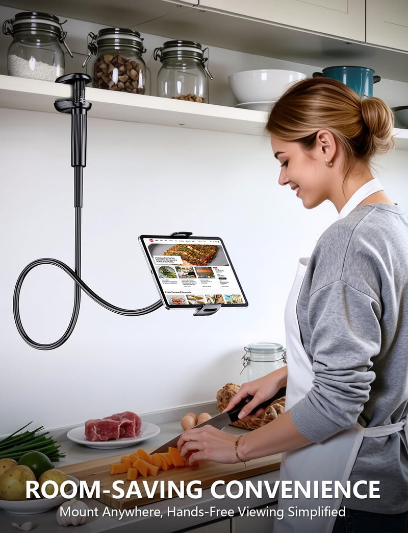 Gooseneck Flexible Arm Tablet Stand, Fit Kindle Holder for Bed | [Reinforced Anti-Break Base] [Fully Adjustable] iPad Kindle Mount Compatible with Switch, Galaxy Tab & 4.7-13" Device Dark Black