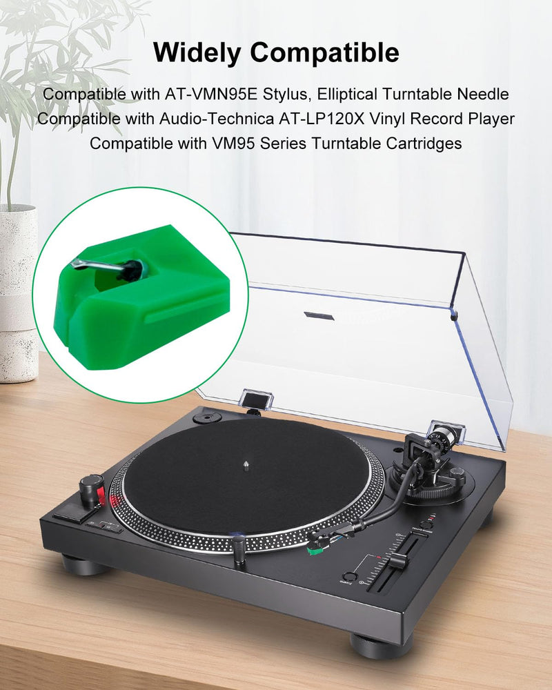 Upgrade Record Player Needle Fit for Audio-Technica AT-VMN95E Stylus, Elliptical Turntable Needle for AT-LP120X Vinyl Record Player, Diamond Record Player Needles Replacement Stylus with Phono Brush