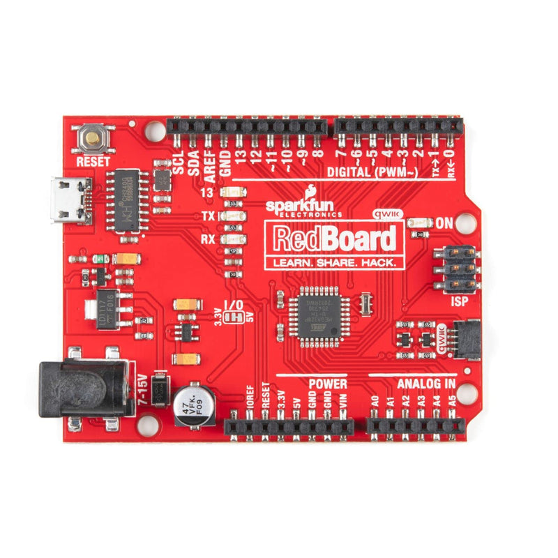 SparkFun RedBoard Qwiic ATMega328P Compatible with Arduino Board w/Qwiic Connector and CH340C Serial-USB Converter IC Breadboardable R3 Footprint microcontroller Improved Reset Button