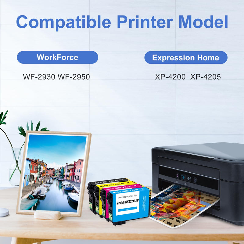 MC SUPRINT Remanufactured Ink Cartridge Replaced for Epson 232XL 4 Pack | Latest Chip High Yield Ink Work for XP-4200 Printer Ink cartridges XP-4205 WF-2950 WF-2930 Fits Home Homework School Office