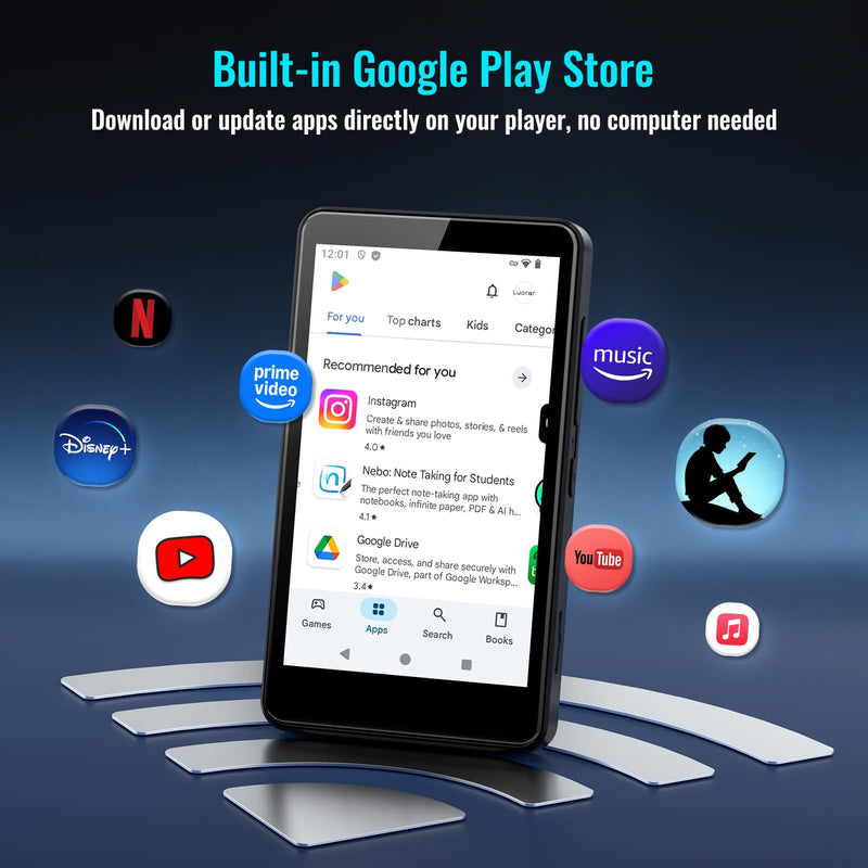 MP3 Player for Kids with Spotify, Parental Controls, Android 14 | Play Store, Spotify Kids, Audible, Amazon Music, Libby, Eye-Friendly Night Mode, Up to 512GB, Updated M4S