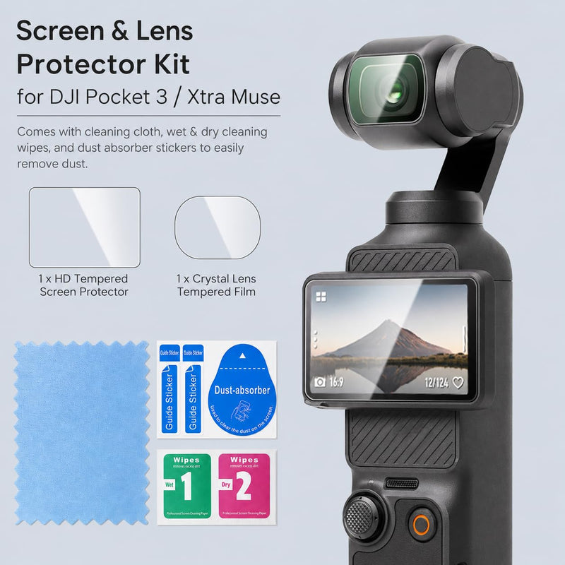 11-in-1 Accessories Kit Compatible with DJI Osmo Pocket 3/Xtra Muse Camera | with Portable Carrying Case, Magnetic Mount Stand, Fill Light, Mini Tripod, Backpack Strap Mount and Screen Protector