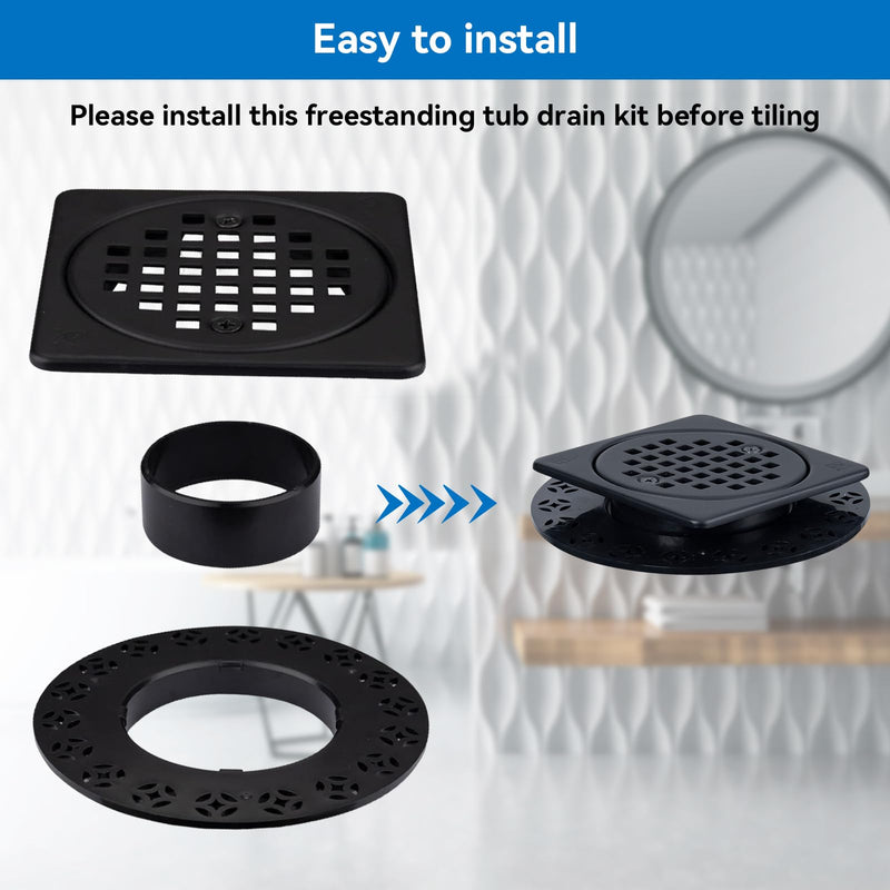 4 Inch Drain Grate Kit Fit for Drain Flange Drain CUPC Certification | Square Shower Floor Drain Matte Black 4 Inch