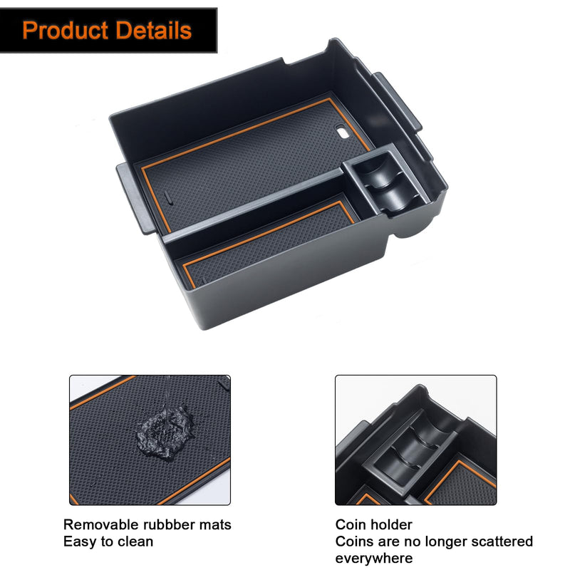 TOPINSTALL Center Console Tray Compatible with 2022-2025 Ford Maverick Accessories, XL XLT Lariat Pickup Truck Organizer Armrest Box Coin Container-Black Black