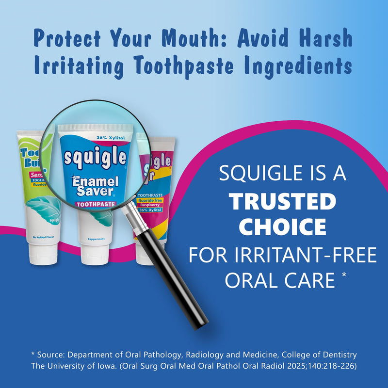 Squigle Enamel Saver Toothpaste (Canker Sore Prevention & Treatment) Prevents Cavities, Perioral Dermatitis, Bad Breath, Chapped Lips - 6 Pack