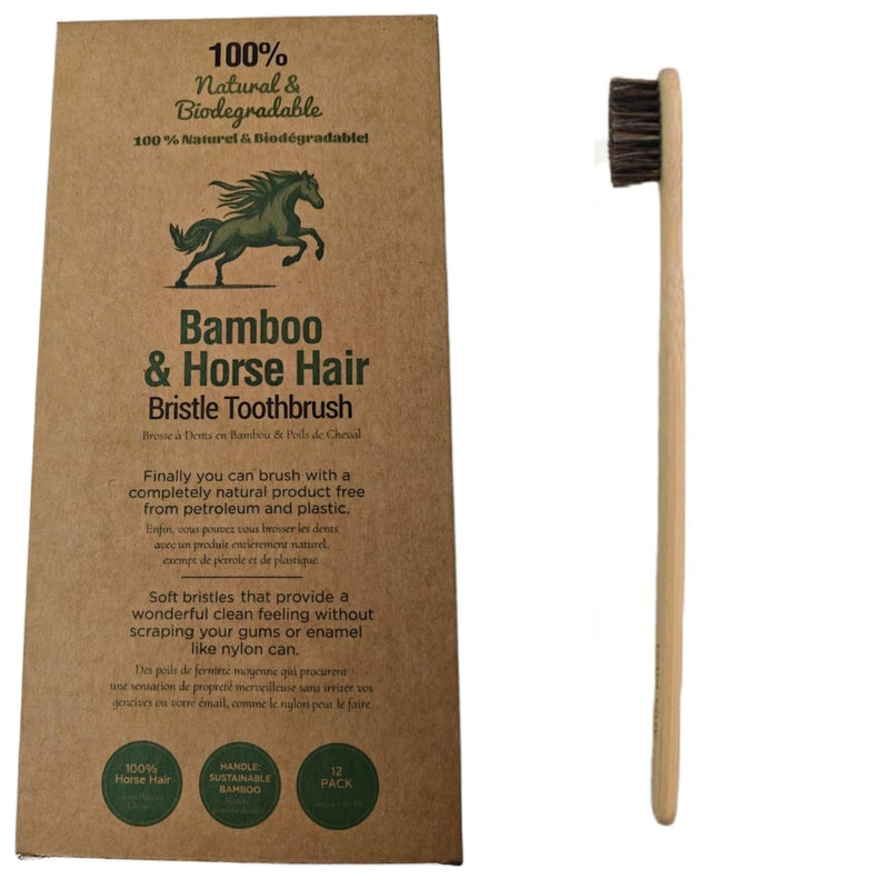 Gaia Guy Soft Natural Bristle Bamboo Toothbrush (NO Nylon - Horse Hair ONLY) - Totally Compostable & Biodegradable Soft Horsehair Bristle and Bamboo Toothbrushes - Zero Waste & Plastic-Free