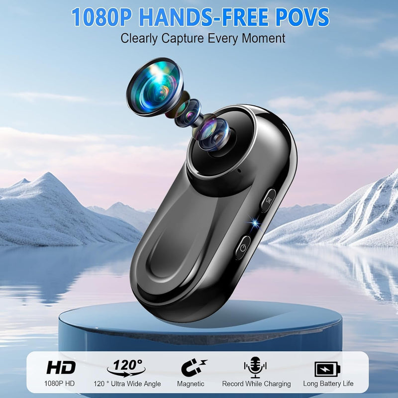 Mini Body Camera 1080P, 512G Thumb Action Camera, Vlogging Cam Portable Camcorder with 360° POV Rotate Clip & Magnetic Clip, Wearable Video Recorder for Traveling/Motorcycle/Pet Walking(No SD Card) black-A