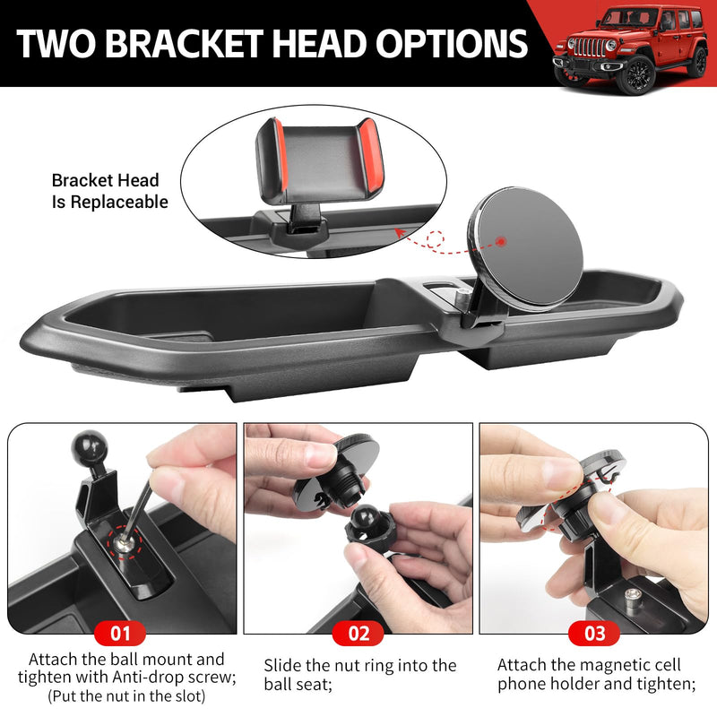 Magnetic Phone Mount Holder Fit for 2018-2023 Jeep Wrangler JL JLU&Gladiator JT Car Dashboard Multi-Mount Phone Holder Dash Tray for 2023 Jeep JL/JT Accessories(2018-2023 4X4, Not for 4XE) 2018-2023 4X4 Magnetic