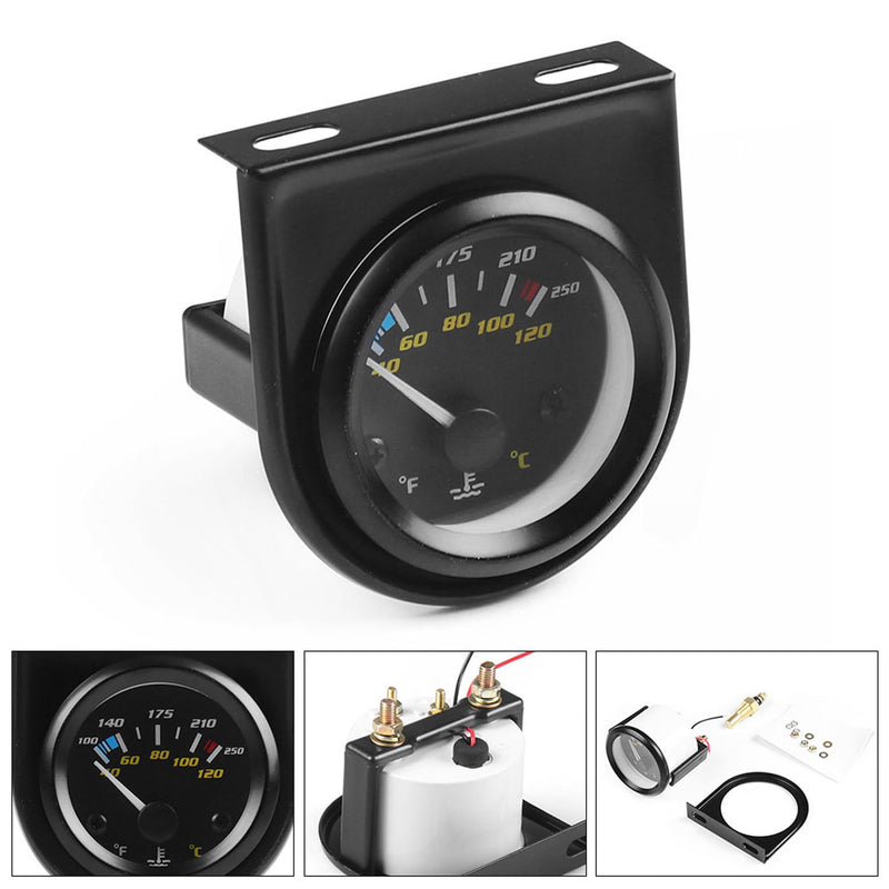 2" 52mm Pointer Car Water Temperature Gauge 40-120 Celsius /100-250 Fahrenheit Water Temperature Temp Gauge White Light with 1/8NPT Sensor Car Meter