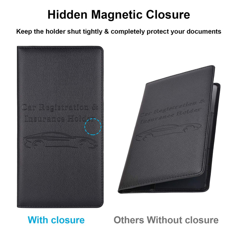 Cacturism Car Registration and Insurance Holder with Magnetic Shut, Vehicle Glove Box Car Organizer, Men Women Interior Car Accessories for Cards, Essential Document, Driver License, Black