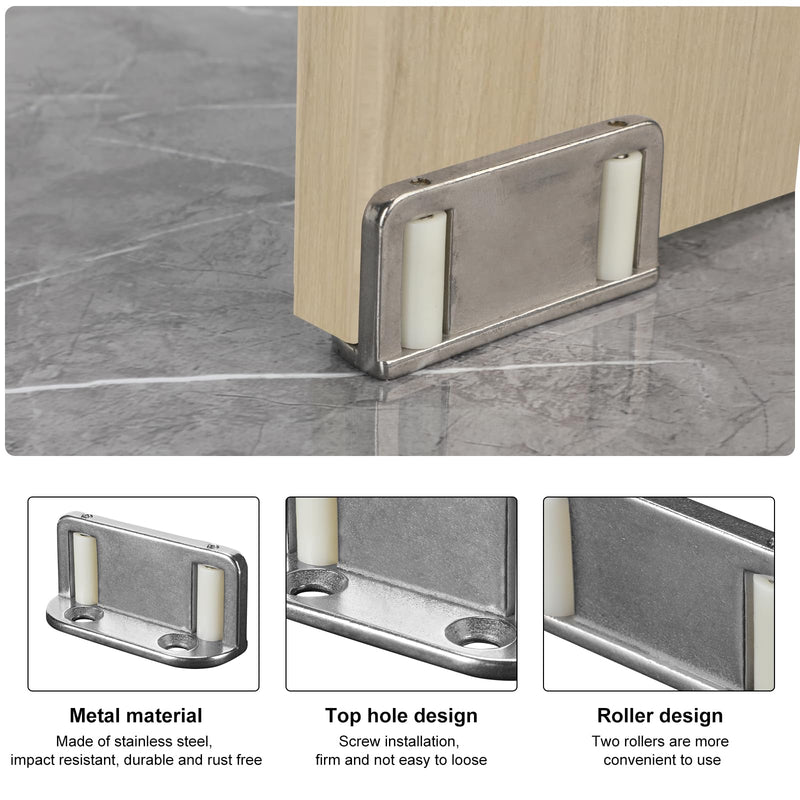 4 Barn Door Floor Guide Bearing Design, Sliding Barn Door Floor Guide Adjustable Rollers at The Bottom Strong and Durable Steel Frame.Silver Silver of4