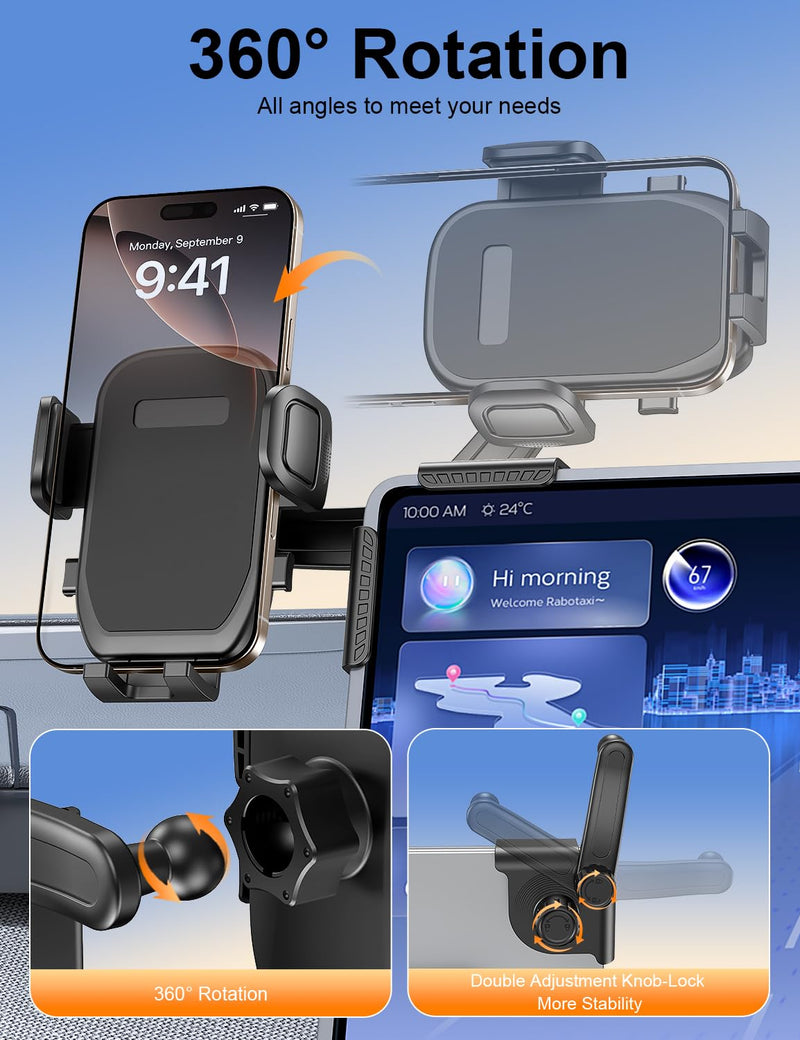 Tesla Phone Mount, 360° Adjustable Universal Tesla Model Y Accessories, Phone Holders for Your car for Tesla Model 3/Y/S/X/Cybertruck Screen, Non-Adhesive for Car Phone Holder Fits All Phone