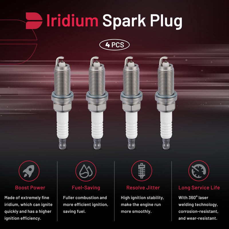 BDFHYK 5018 Iridium Spark Plugs Compatible with Chrysler compatible with Dodge for Fiat for Hyundai for INFINITI 2.0L 2.5L 4.0L L4 V6 Replacement for LFR5AGP Set of 4 4PCS