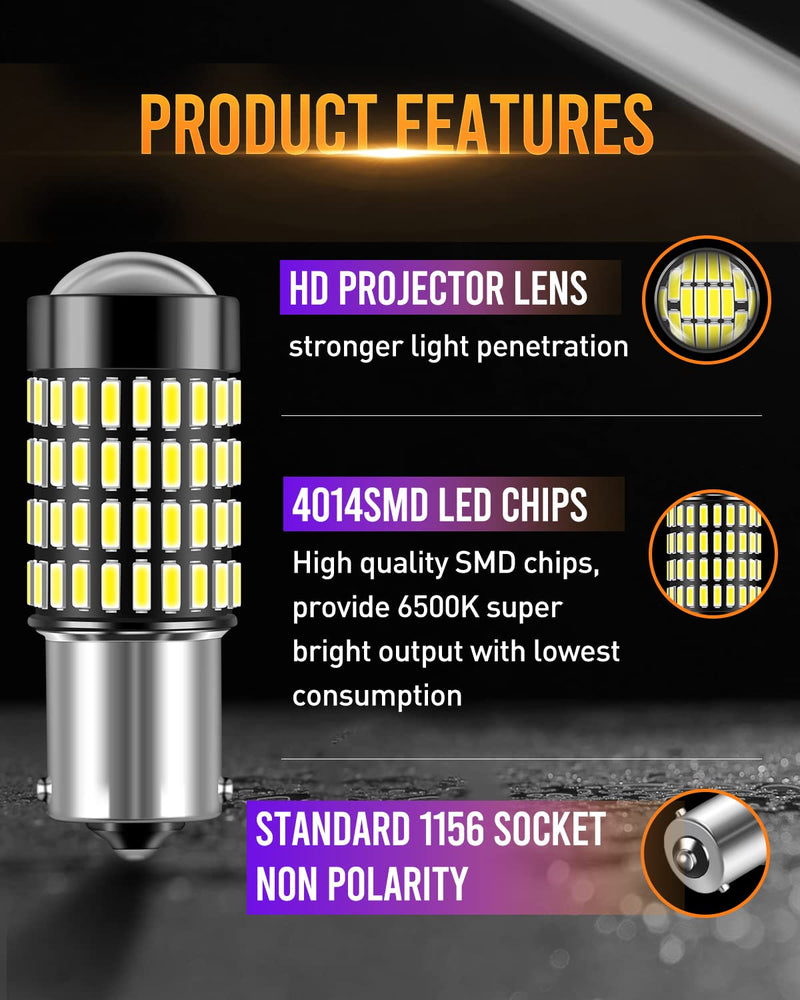 LUYED 1156 1141 LED Bulb 3400 Lumens Extremely Bright 1003 7506 BA15S P21W LED Light Bulbs for Backup Reverse Tail Turn Signal Lights,Xenon White,Pack of 2 1156/1141 Xenon White