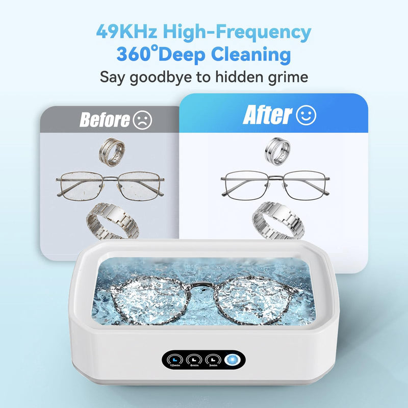 Ultrasonic Jewelry Cleaner Machine: 49KHz Ultrasonic Cleaner with 3 Cleaning Modes for Jewelry,Glasses,Rings,Watch Strap,Dentures,Retainers,Coins,Earring,650ML 304 Stainless Steel Tank(White) White