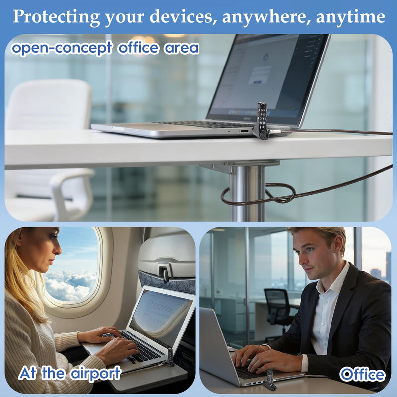 Laptap Lock,Universal 3-in-1 Laptop Lock with Combination Code,Anti-Theft Security Cable Compatible with Standard, Nano and Wedge Slots, Suitable for Students & Office Workers