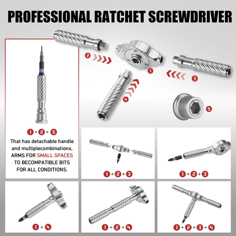 VMAN Ratchet Screwdriver Set, 72 in 1 magnetic Screwdriver sets, S2 Steel Bits, DIY Combination Flexible Shaft, Suitable for Furniture Assembly, Precision Electrical Appliance Repair, Bicycle Tools